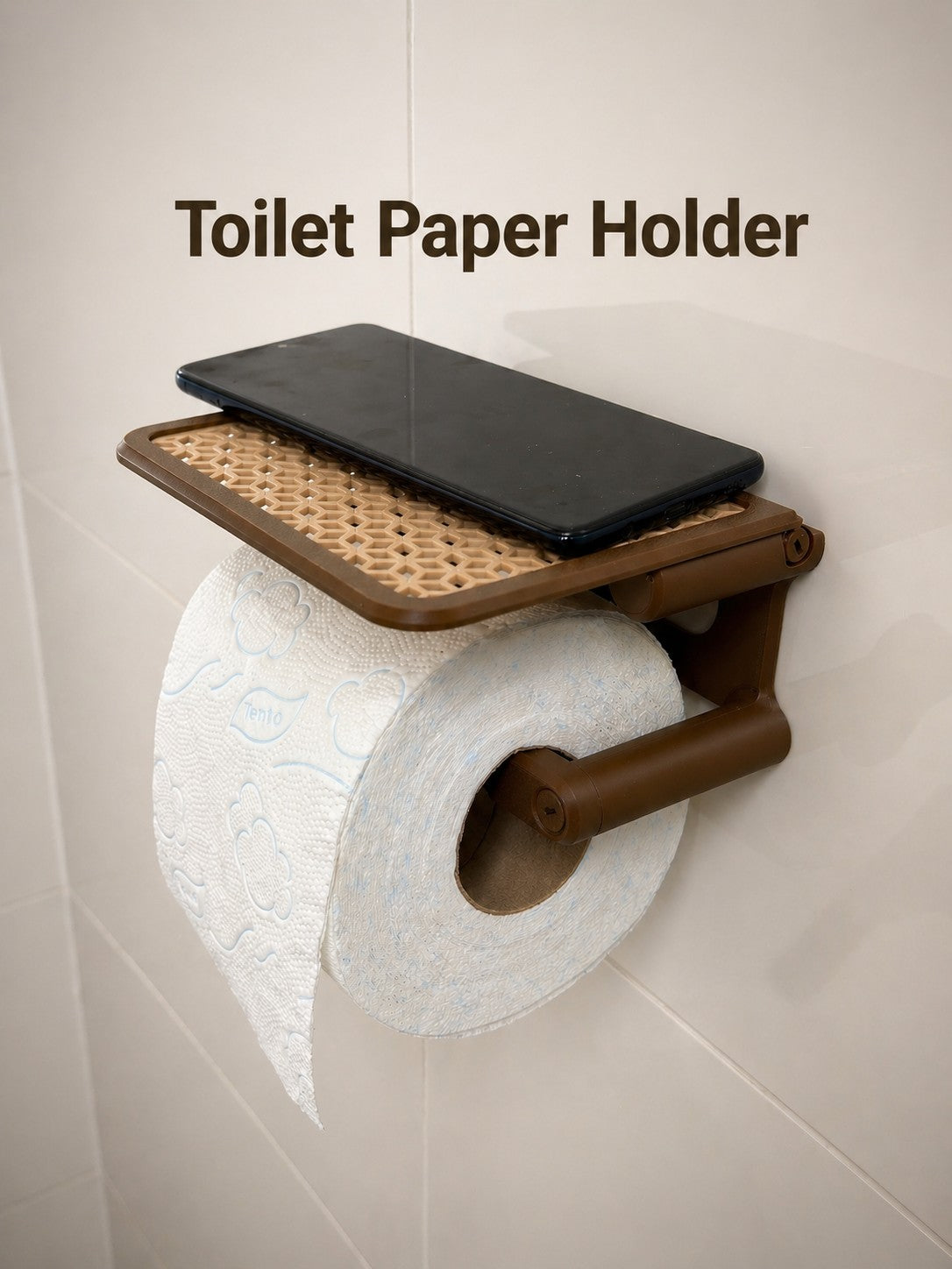 Toilet Paper Holder with Flip-Up Shelf & Quick Swap