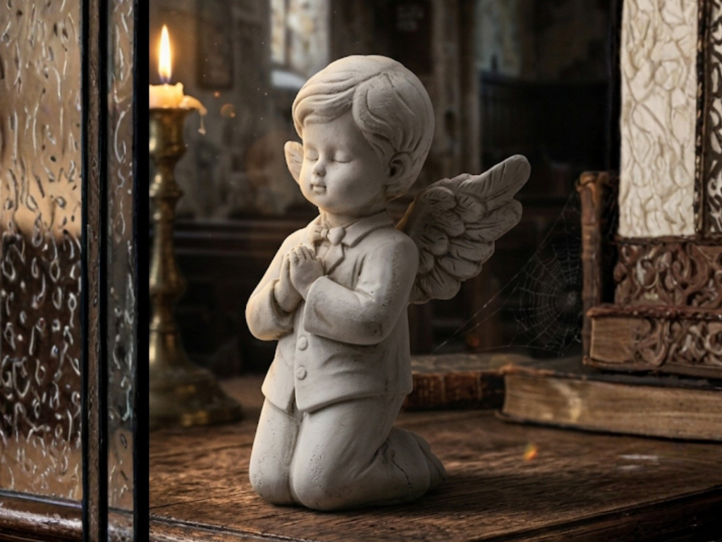 Praying angel boy figurine, First Communion gift
