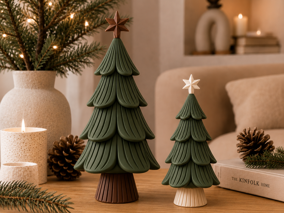 Japandi Christmas tree – sculptural tree figure in Nordic style, 15 cm
