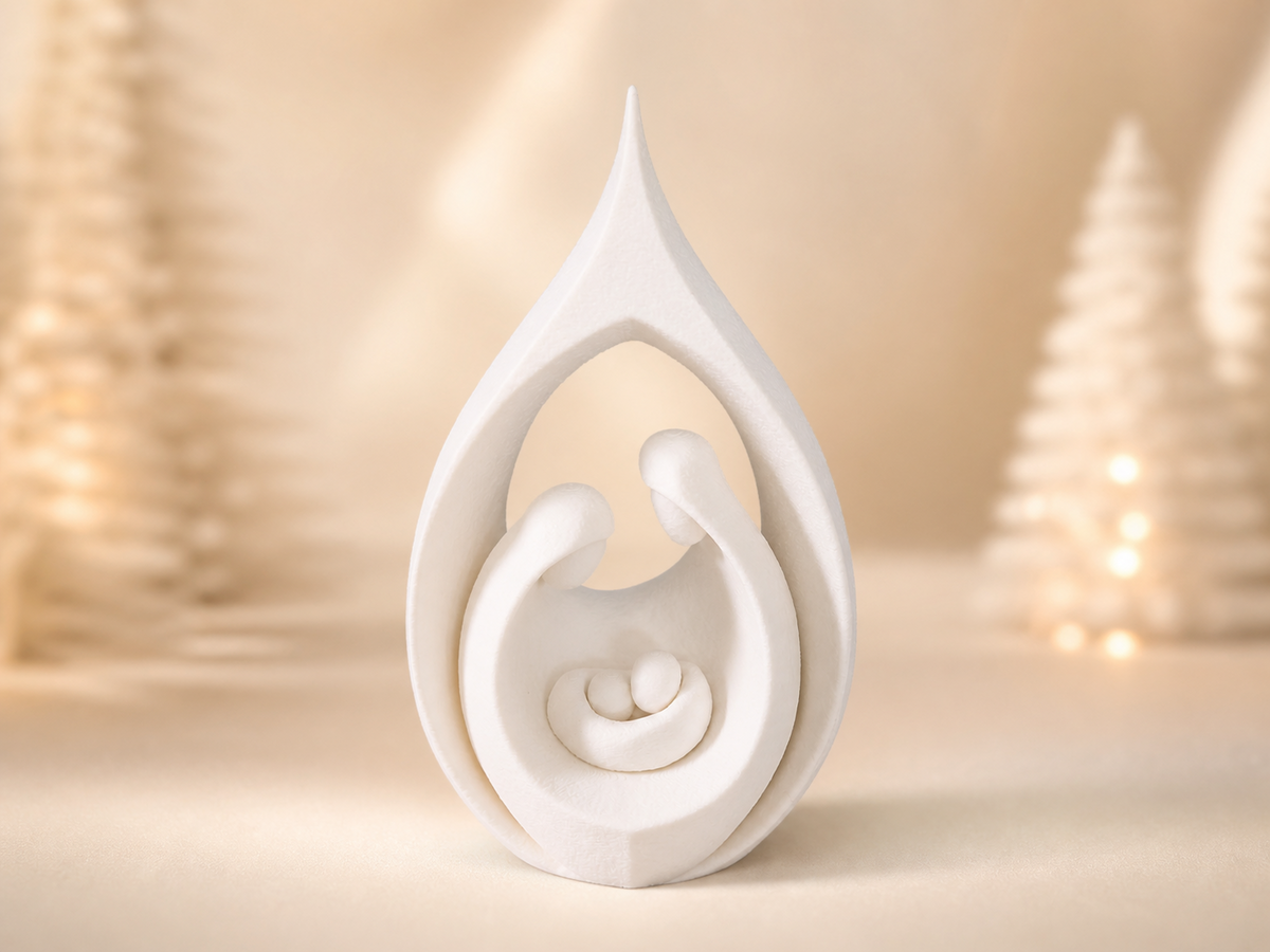 Minimalist Nordic nativity scene with the Holy Family