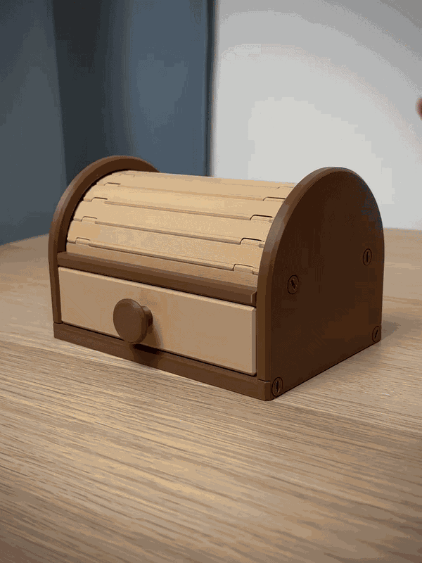 Tambour Roll-Top Organizer Box | Vintage Desk Storage