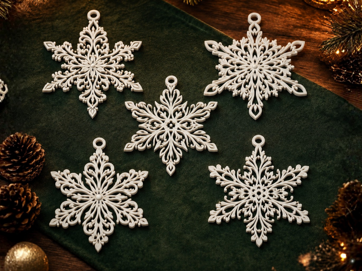 Snowflake ornaments for the Christmas tree – set of 5 filigree snowflakes