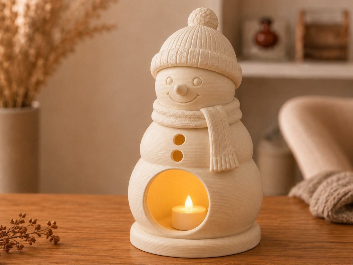 Snowman tealight cover with hat and scarf – 12 cm