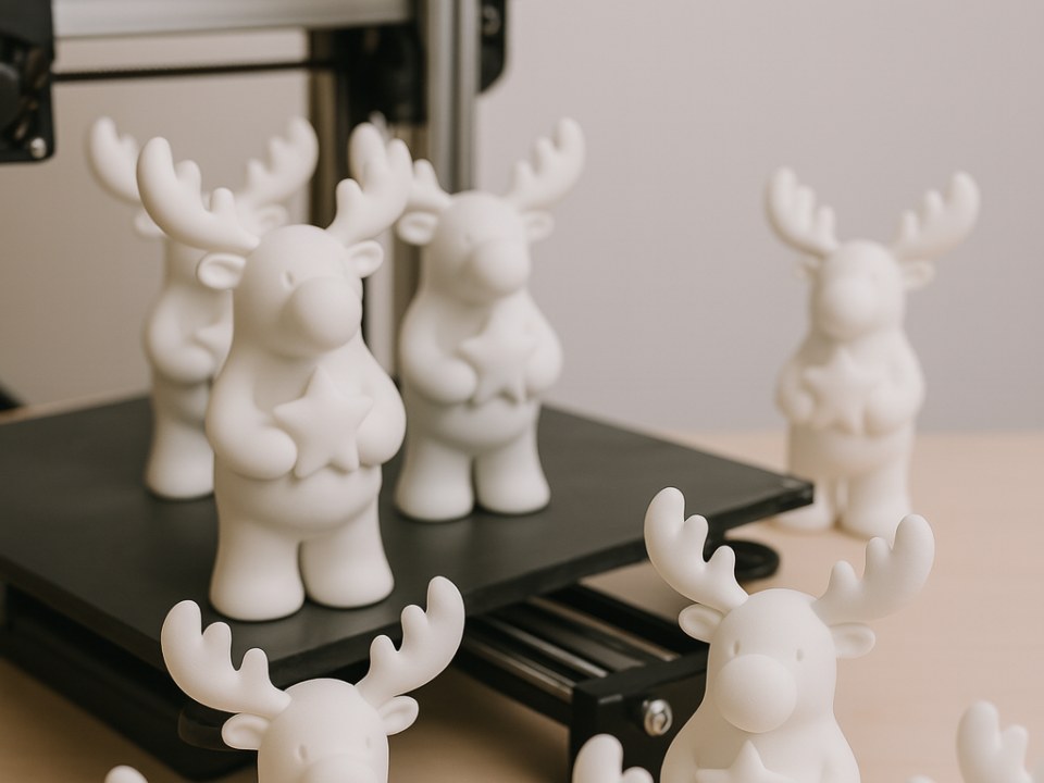 Minimalist moose figure holding a star