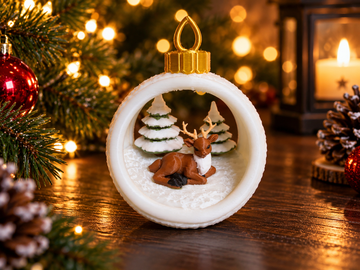 Christmas Bauble with Teddy Bear and Tree – 3D Printed Ornament