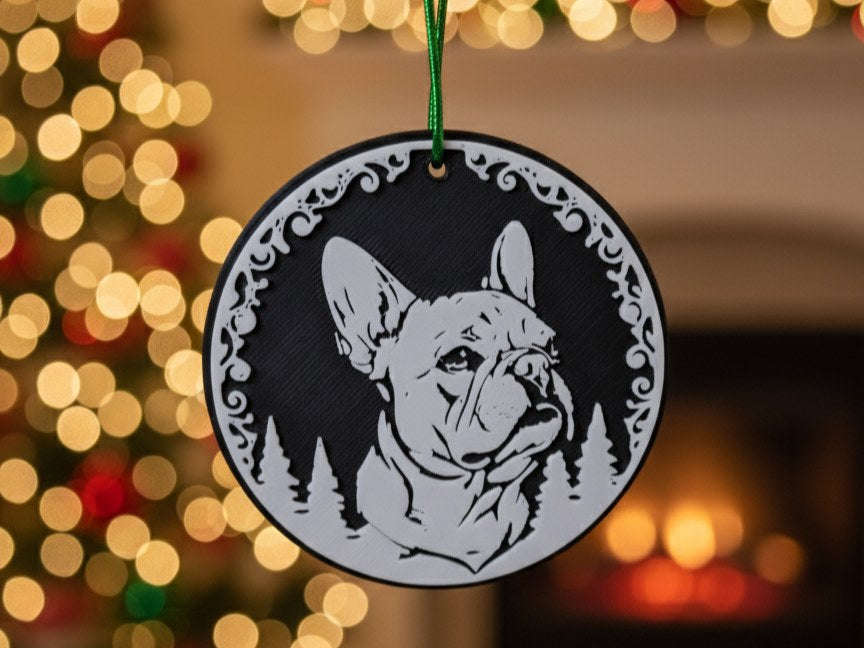 Christmas tree ornament with French bulldog silhouette