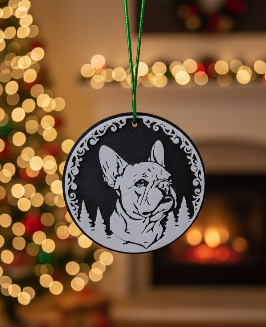 Christmas tree ornament with French bulldog silhouette