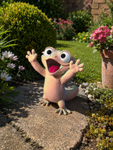 Gekko havefigur set forfra – tricolor i fersken og rosa