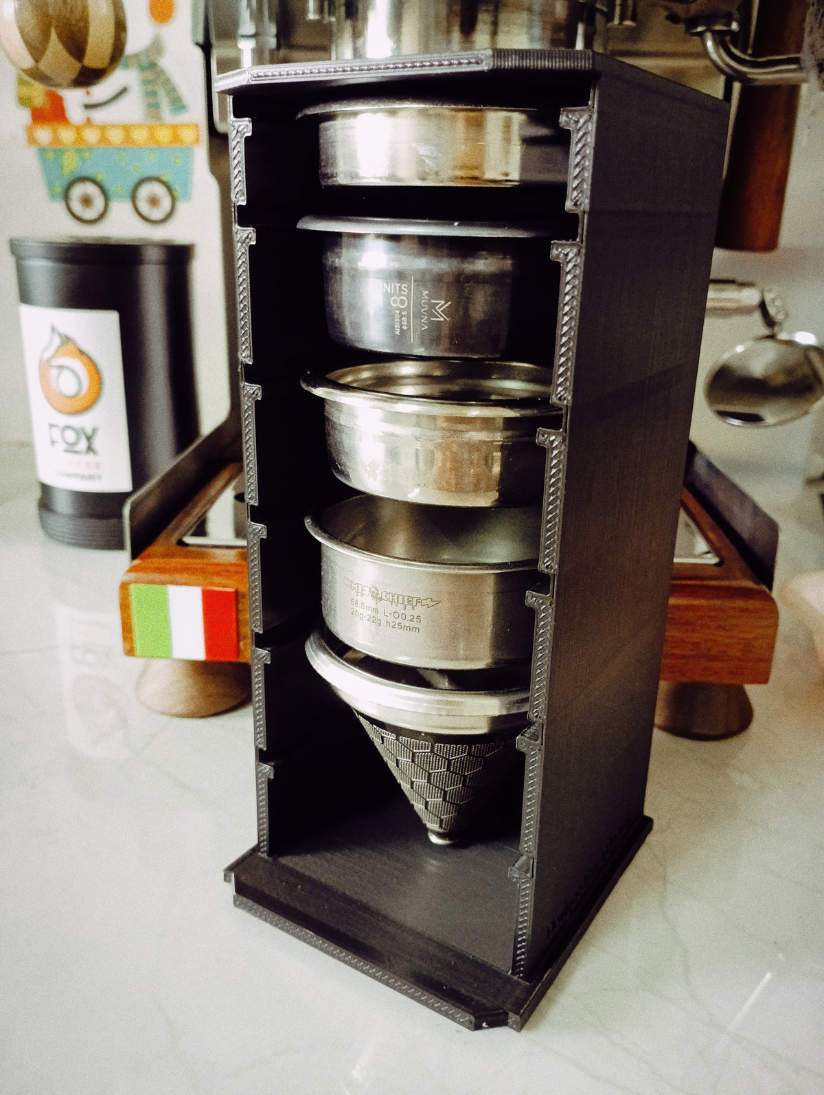 58 mm portafilter basket shelf – espresso organizer