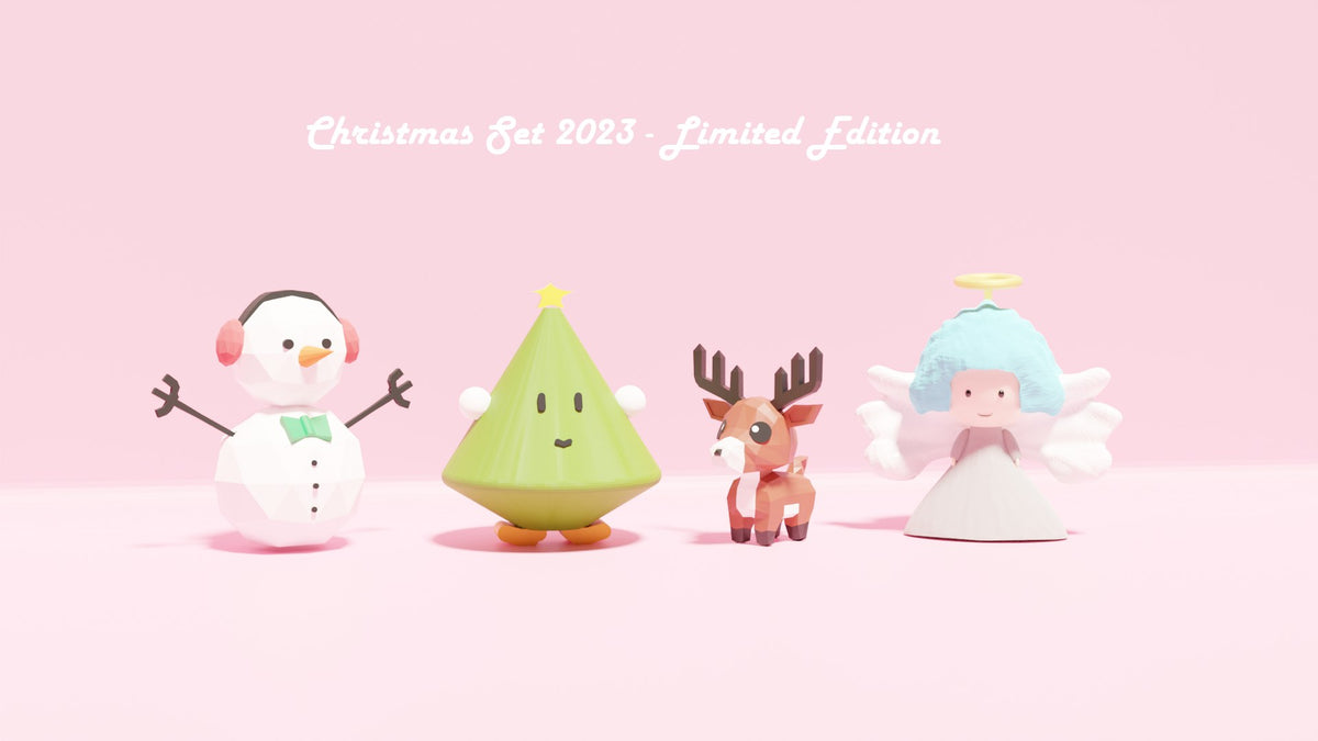 Christmas figure set with snowman, Christmas tree, reindeer and angel