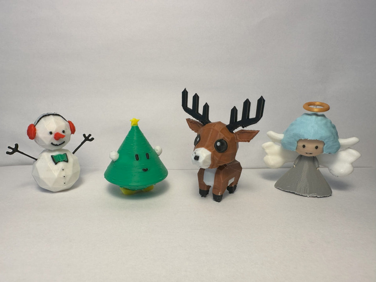 Christmas figure set with snowman, Christmas tree, reindeer and angel