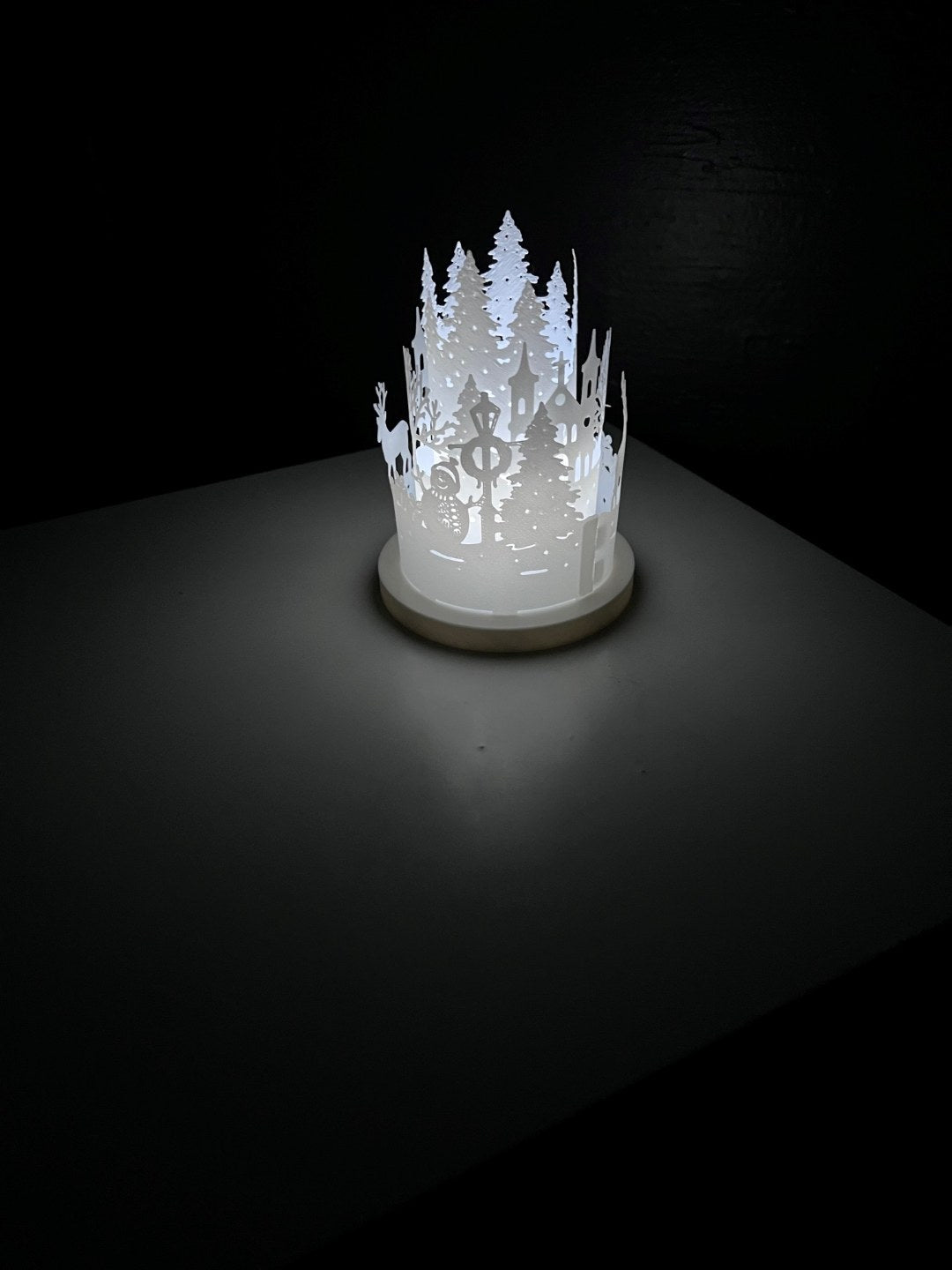 Christmas lantern for tealights with reindeer and snowman