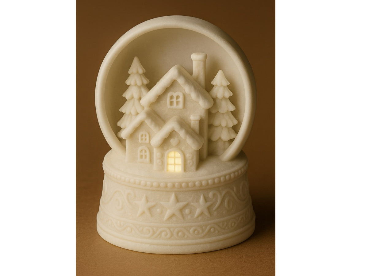 Christmas house for tealights – winter house in a snow globe