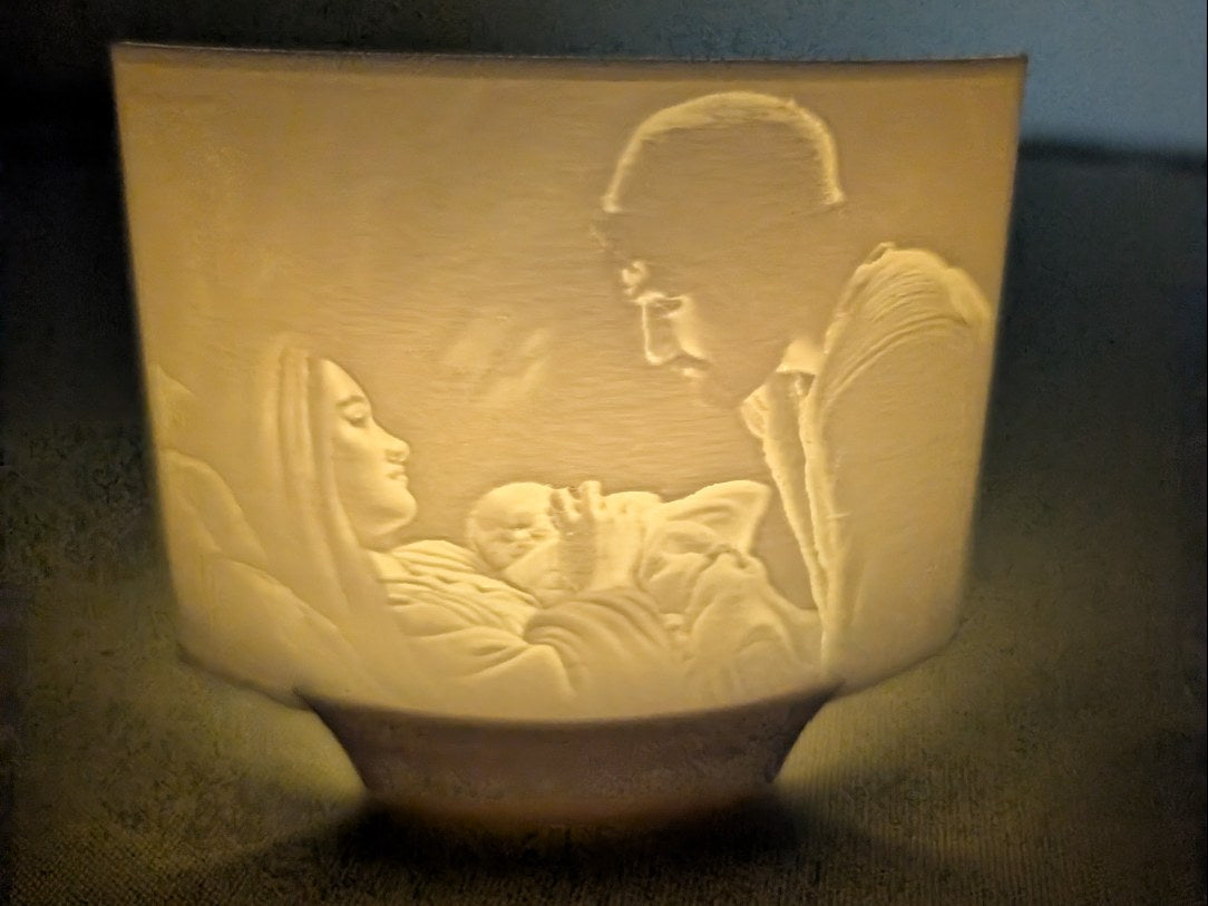 Nativity lithophane for an LED tea light