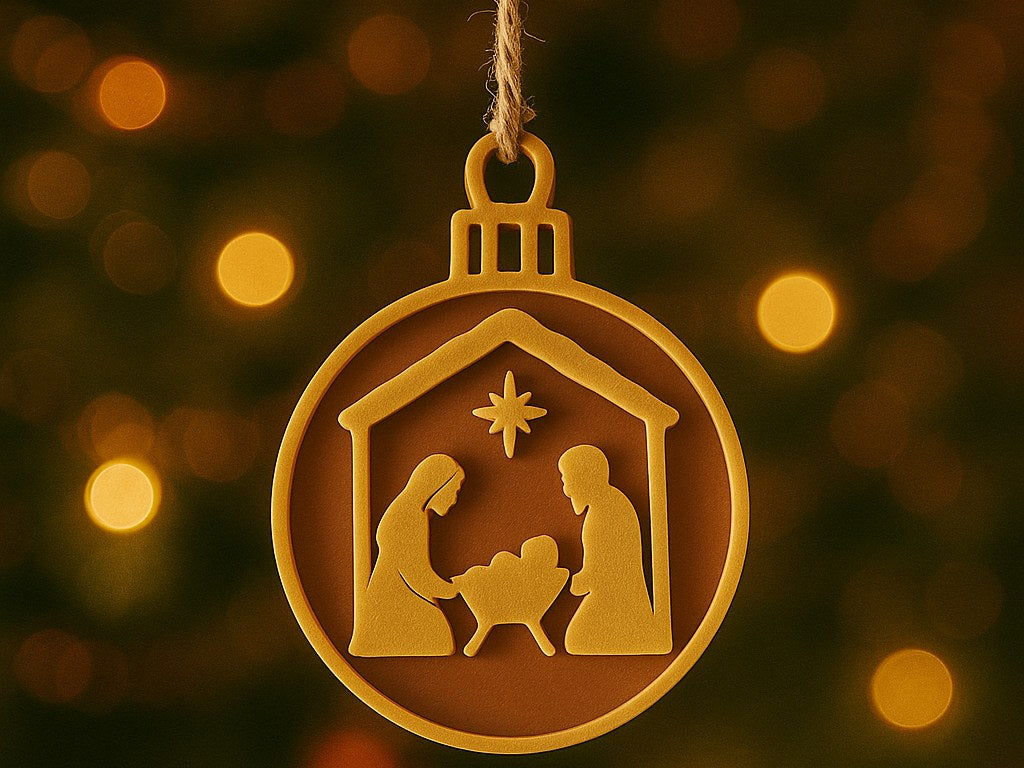 Nativity ornament with Mary, Joseph and baby Jesus