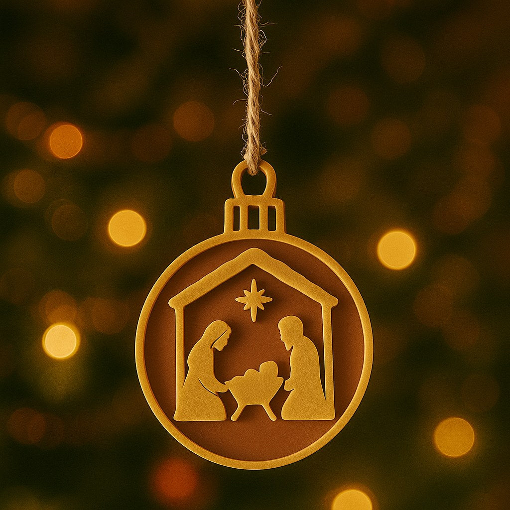 Nativity ornament with Mary, Joseph and baby Jesus