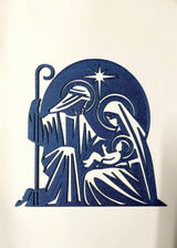 Nativity silhouette with Joseph, Mary, baby Jesus and star