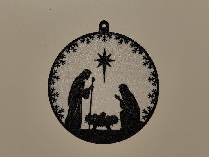 Flat Christmas bauble with nativity scene