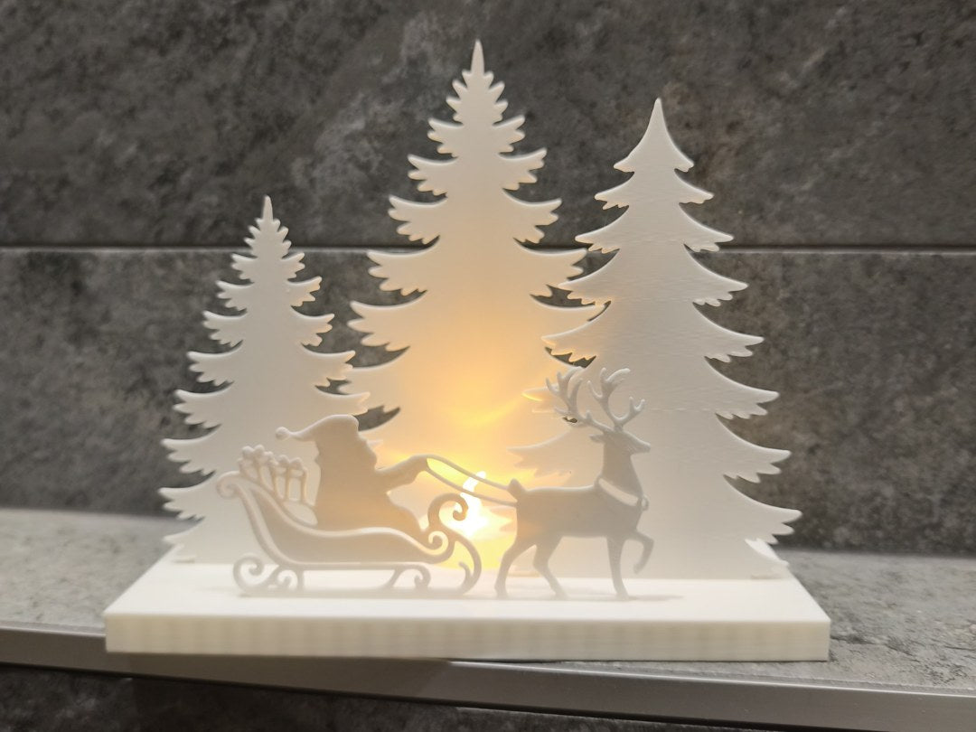 Christmas landscape for LED tealights with fir trees and reindeer