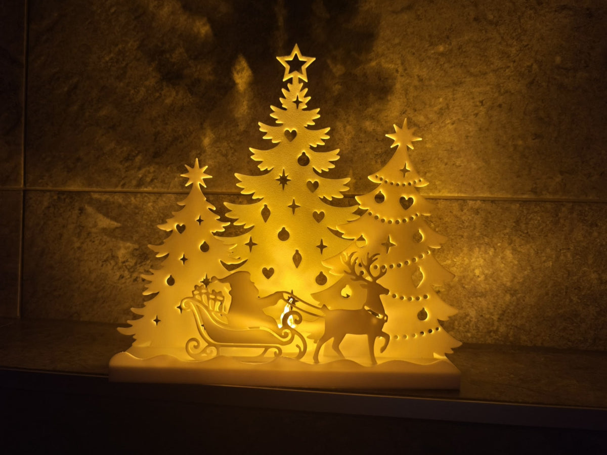Christmas house for tealights – Santa in sleigh and forest