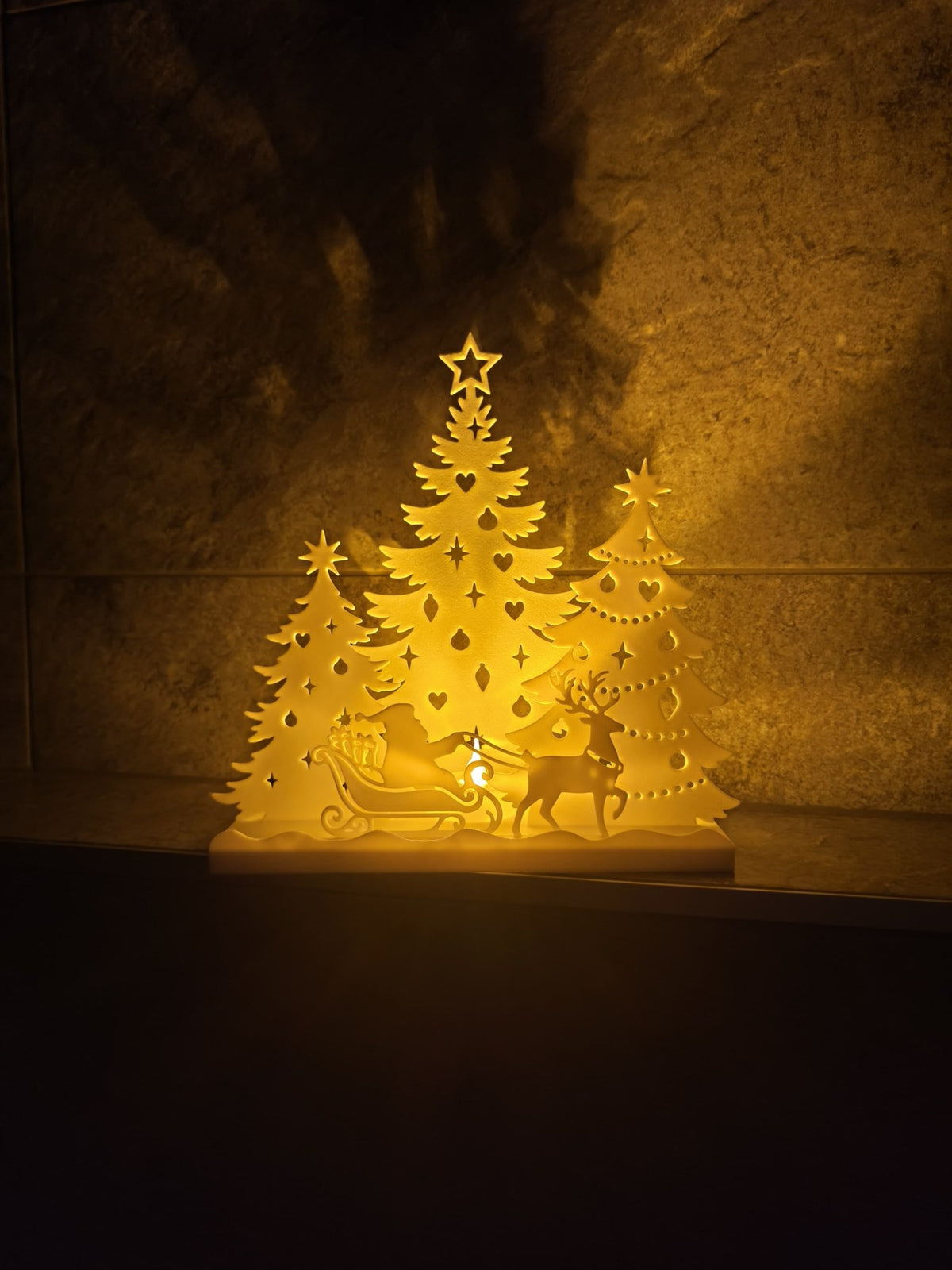 Christmas house for tealights – Santa in sleigh and forest