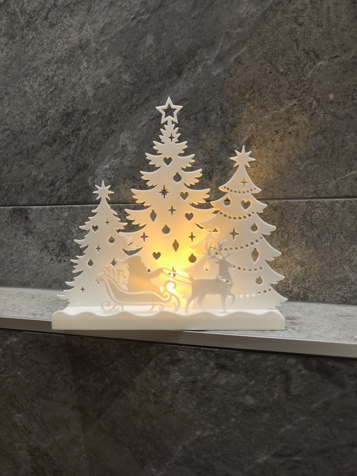 Christmas house for tealights – Santa in sleigh and forest