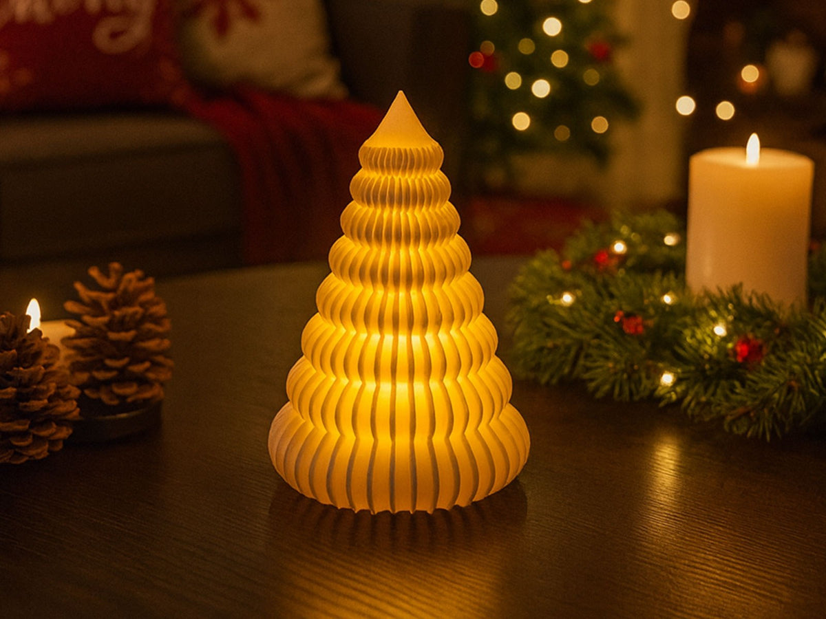 Ribbed Christmas tree with an LED tea light inside