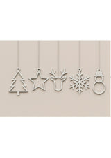 Set of 5 flat Christmas ornaments: tree, star, reindeer, snowflake and snowman