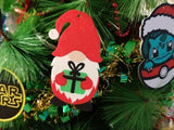 Festive Christmas elf with red hat holding a present