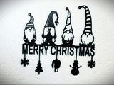 Wall decoration with 4 Christmas gnomes and a holiday greeting