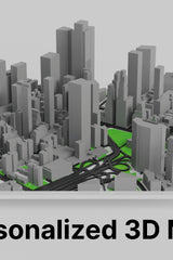 Close-up of a personalized 3D map showing raised topographic contours of a city centre in warm grey