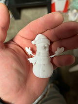 Snowman figure with scarf, mittens and hat