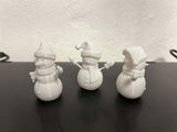 Snowman figure with scarf, mittens and hat