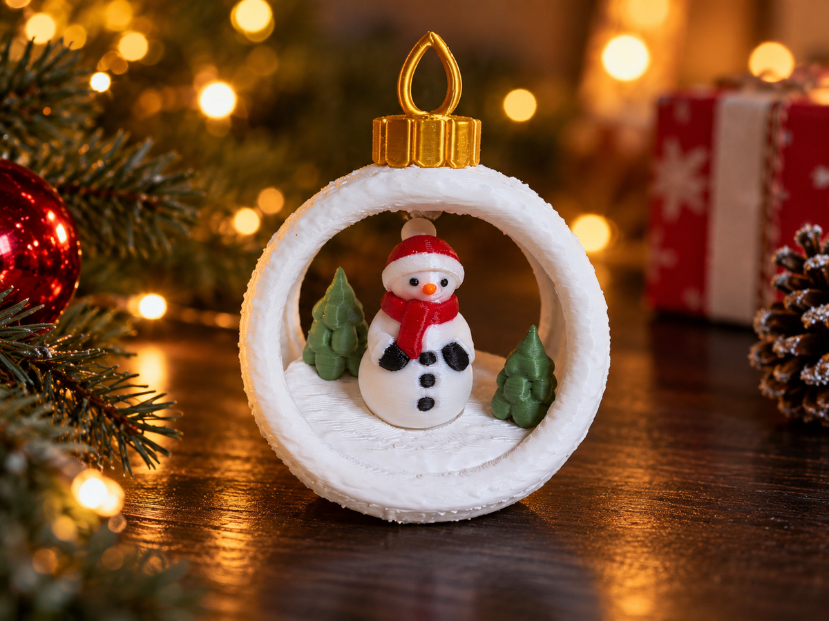 Christmas Bauble with Teddy Bear and Tree – 3D Printed Ornament