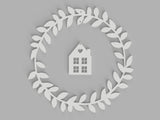 Window wreath with a hanging house and heart